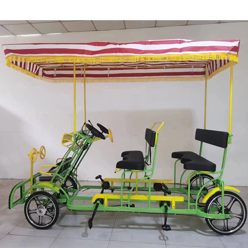 Luxurious 4 Person Tandem Quadricycle Surrey Sightseeing Bike For Sale