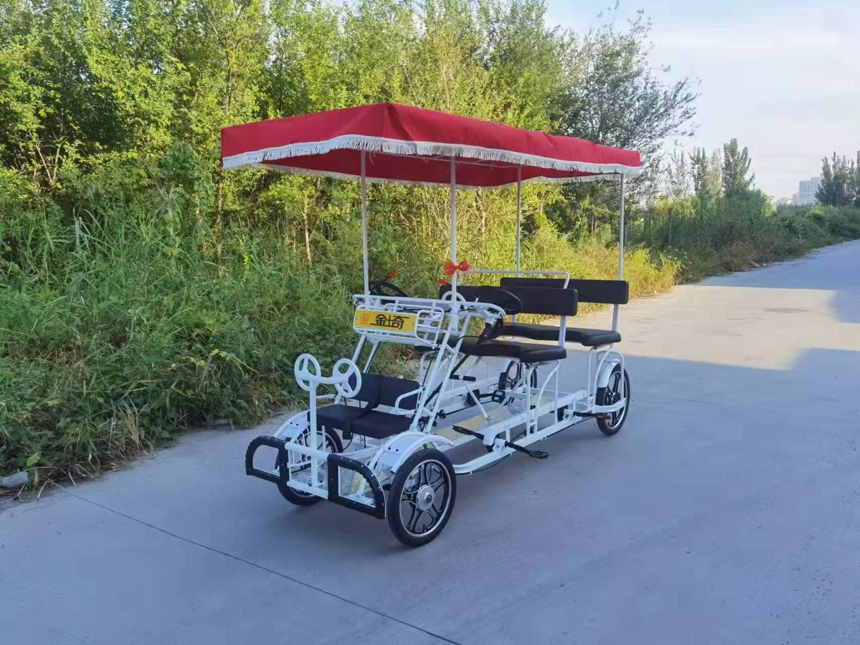 family sightseeing bicycle bike multi person/ 4 Person Surrey Luxury Pedal Tandem Bike 4 Wheels Seat Tourist Sightseeing Bicycle