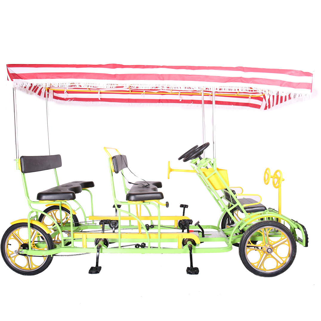 Hot sale 26 inch tandem bicycle father and son mother and child four wheel surrey bike 4 person tourist sightseeing bike rental