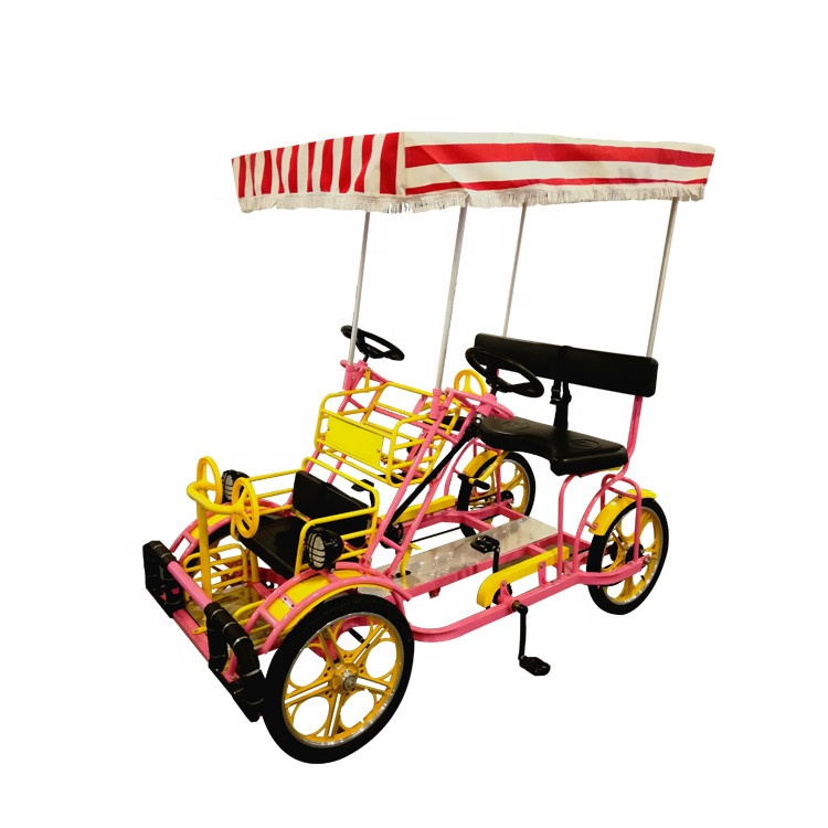 Hot sale 26 inch tandem bicycle father and son mother and child four wheel surrey bike 4 person tourist sightseeing bike rental