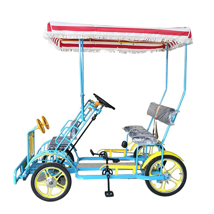 Park Seaside Rental Sightseeing Multi Person Cycling Family 4 Wheel Pedal Bike  4 Seat Tandem Bicycle