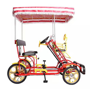 High quality steel frame pedal assisted 4-wheels 2 person seater Tandem surrey bike quadricycle for sightseeing Family Leisure