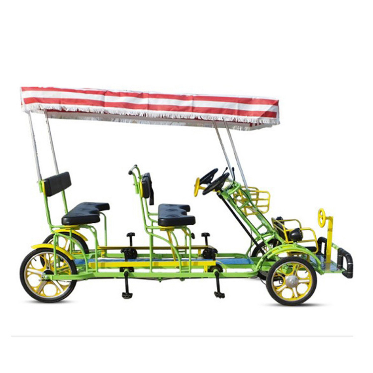 Hot sale 26 inch tandem bicycle father and son mother and child four wheel surrey bike 4 person tourist sightseeing bike rental