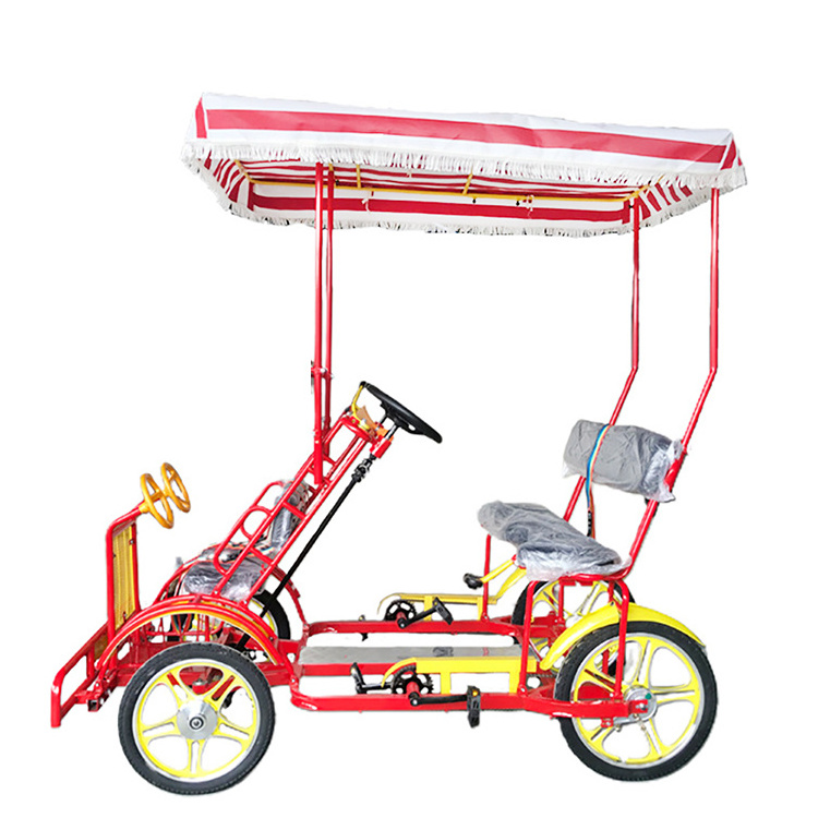 Park Seaside Rental Sightseeing Multi Person Cycling Family 4 Wheel Pedal Bike  4 Seat Tandem Bicycle