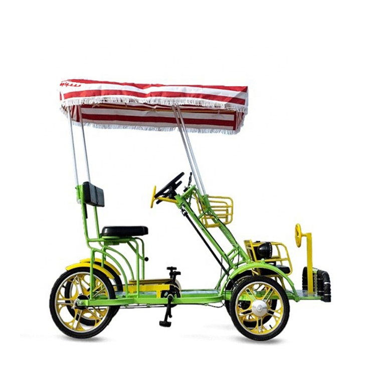 Hot sale 26 inch tandem bicycle father and son mother and child four wheel surrey bike 4 person tourist sightseeing bike rental