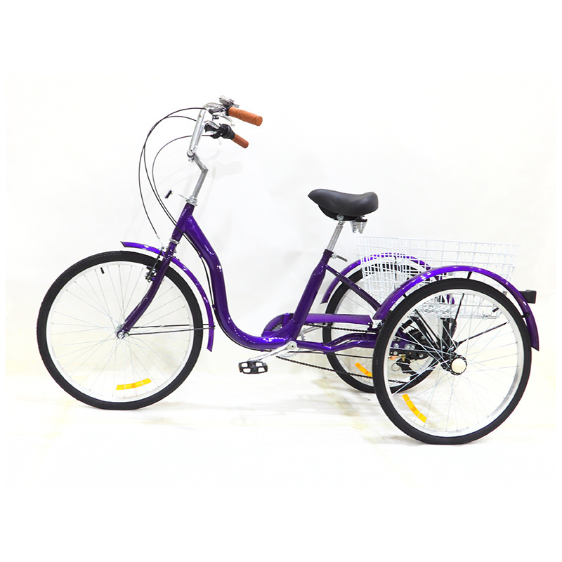 Hot Selling 24 Inch Adult Steel Frame 7 Speed Tricycle 3 Wheel Bike Cargo Trike Rickshaw Pedal Tricycle With Big Basket