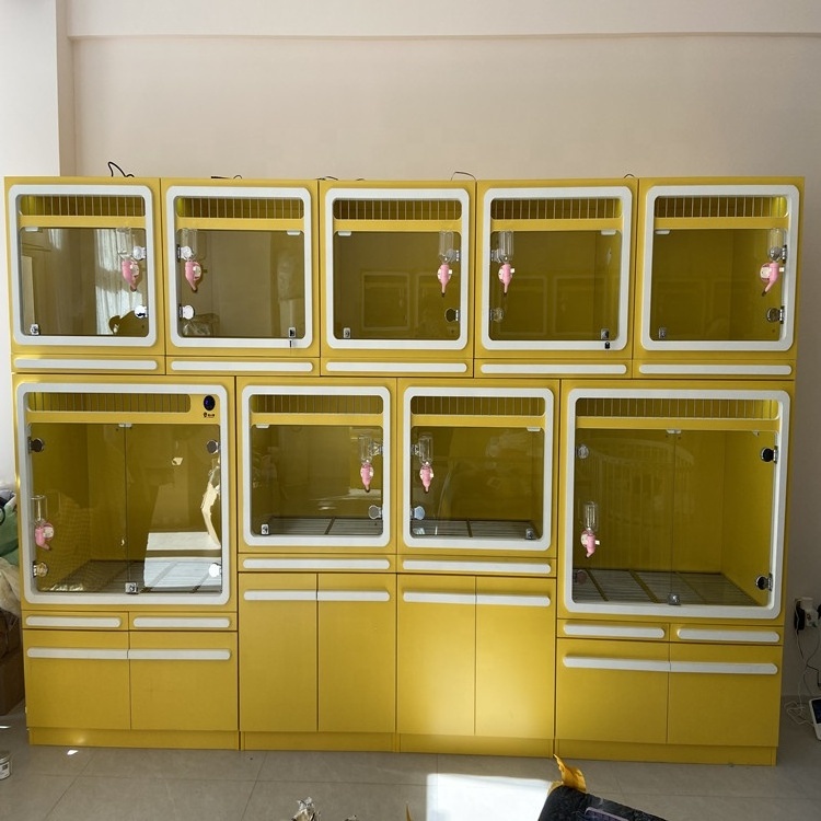 2024 Customize Wood Puppy Kennel New Style Stackable  Pet Hotel Cage in Yellow Pink White color Dog Kennel Create Dogs Hotel