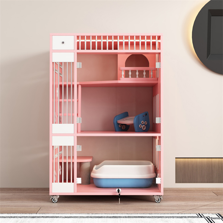 Cute Pet Furniture Pet Products Multi Color cat and Dog Cage Villa Condo House Room Pink Cat cages