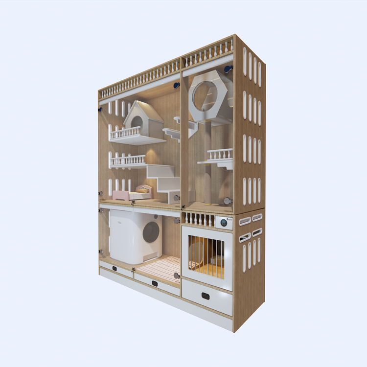 2023 Trending Pet Furniture Crate Cage Kennel for Dog Cat Cage 4 layers with Smart Cat litter Box Cat Confinement Cages