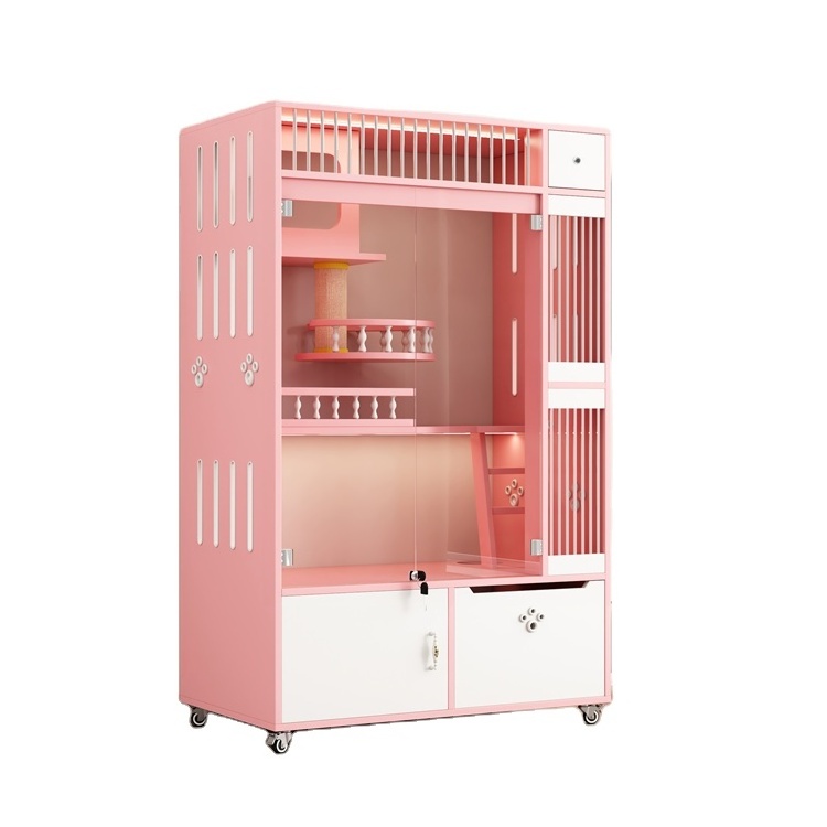 Cute Pet Furniture Pet Products Multi Color cat and Dog Cage Villa Condo House Room Pink Cat cages