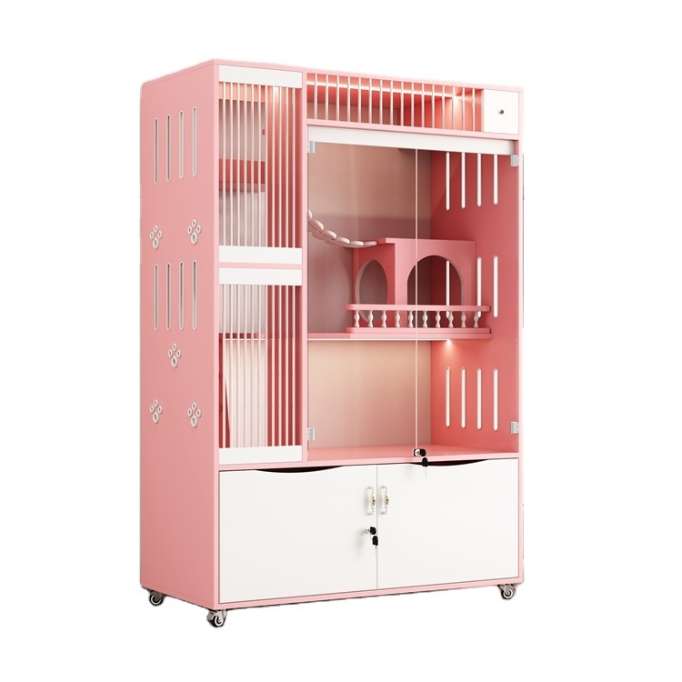 Cute Pet Furniture Pet Products Multi Color cat and Dog Cage Villa Condo House Room Pink Cat cages