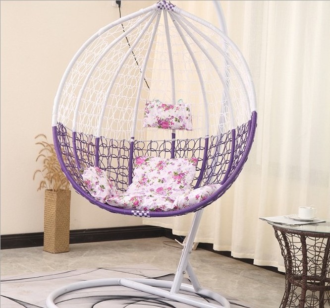 Hot Sale Outdoor Indoor Pear shape leisure swing chair steel rattan Round rope hanging chair with cushion