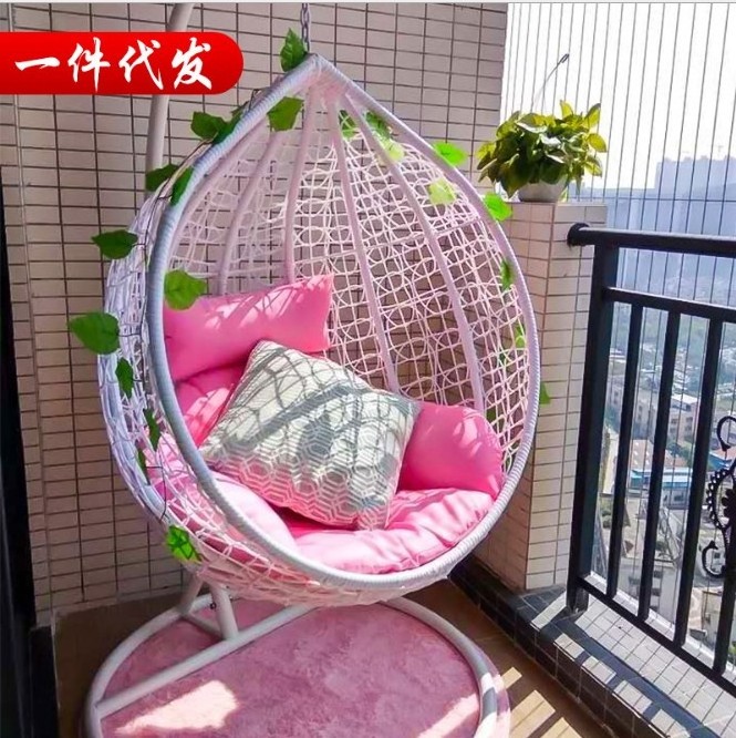 Hot Sale Outdoor Indoor Pear shape leisure swing chair steel rattan Round rope hanging chair with cushion