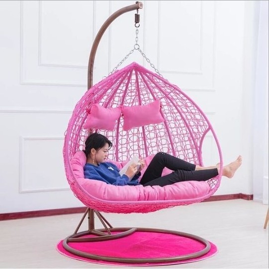 Patio Swings Double Egg Rattan Swing Chair Hanging Chair with Metal Stand China Indoor and Outdoor hammock chair with two seat