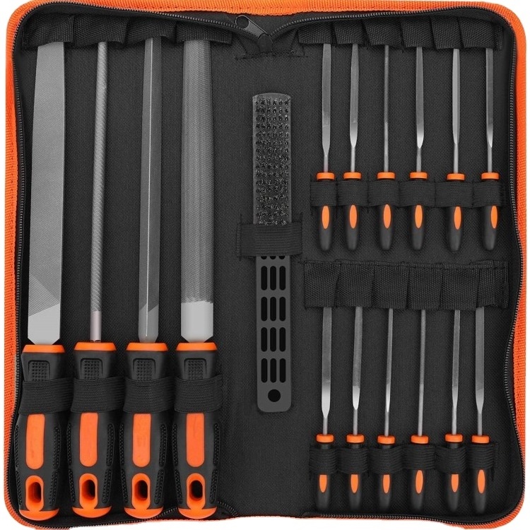 17PCS Professional Polishing Tools Hardened Steel Metal File Set with Cloth Bag T12 Carbon Steel