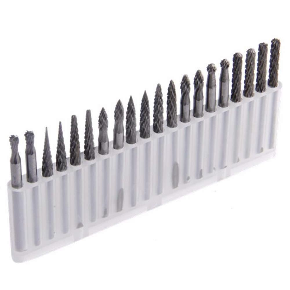 Set of 20 Solid Carbide Files, 1/8 Shank Double Cut Tungsten Carbide Rotary Rasp Files for Rotary Drill Grinder Woodworking