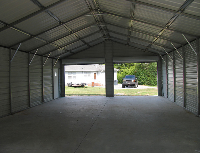 Prefab 2 car metal garage building light weight metal roof steel prefab garage hangar portable garage