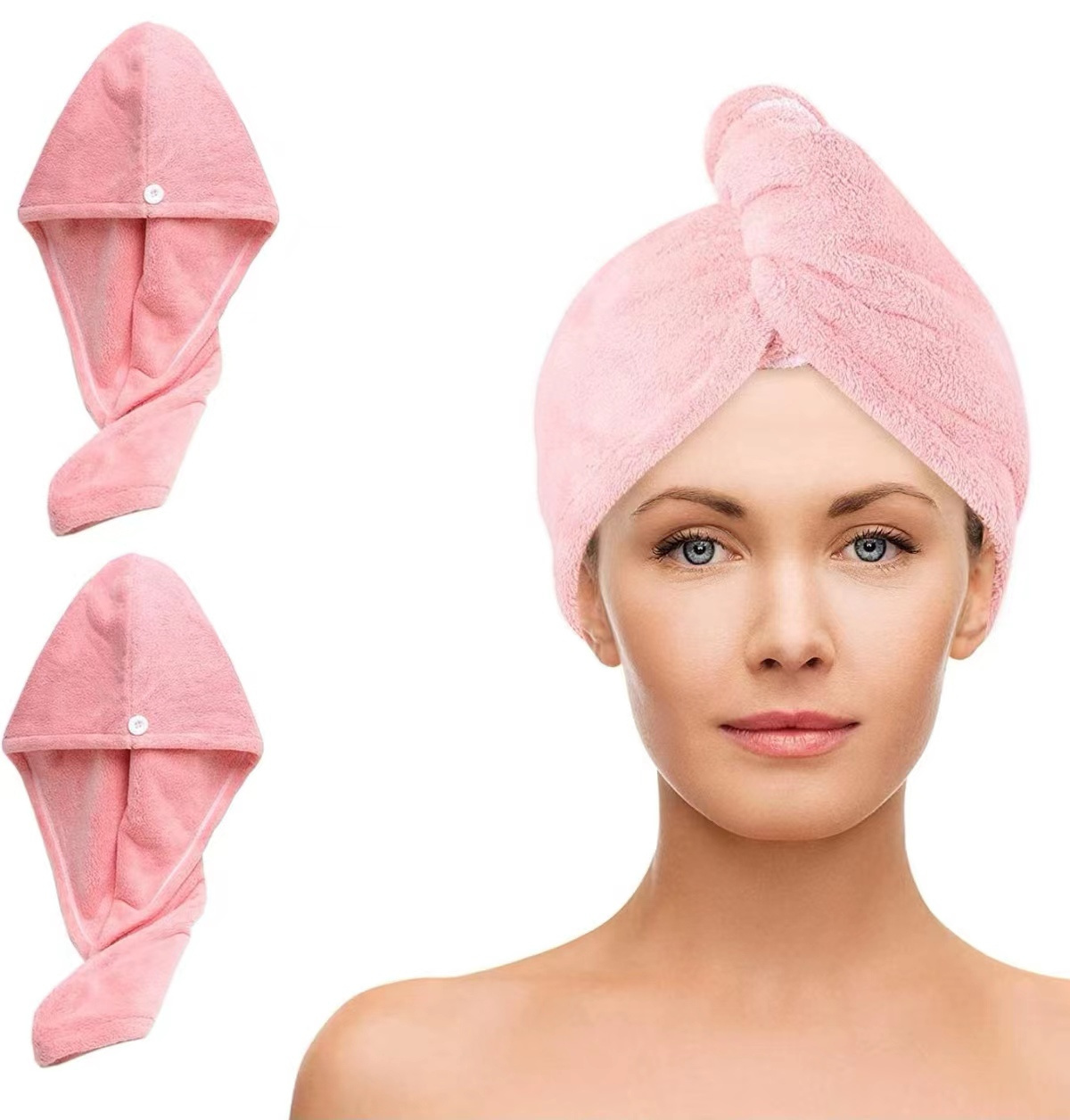 polyester pink spa microfiber curly hair salon towel wrap turban quick dry towels for women