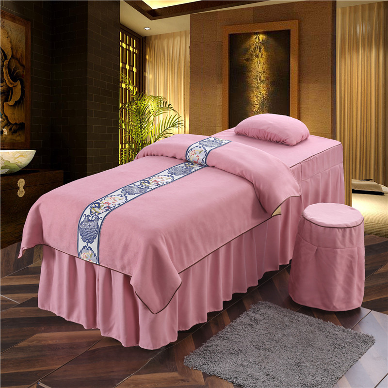 Grade  Quality 100% Cotton Flannel Velvet Super Soft 4pcs Set Massage Bed Cover Sheet Set Spa Bedding