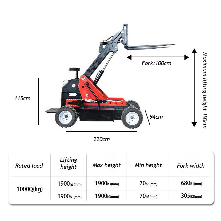 Factory Outlet 1 Ton 1.5 Tons 1000 1500kg Outdoor Mini Small Remote Control Electric Portable All Terrain Off-road Forklift