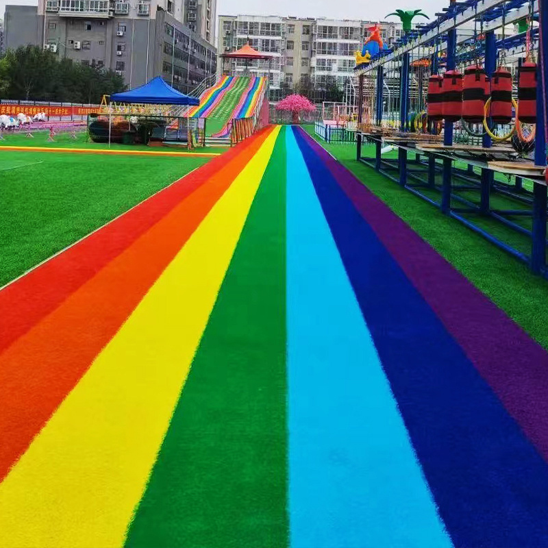 Spot goods Green Red blue Black Yellow Purple orange Playground Rainbow Track Grass Carpet Children Rainbow artificial grass