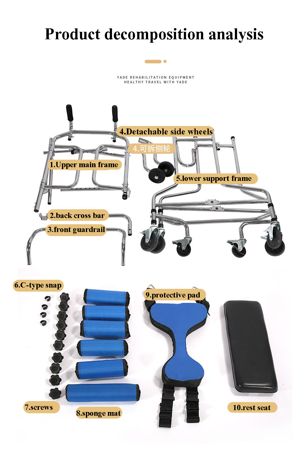 Walker for disabled patient in hospital with lower limb paralyzed adult training standing support