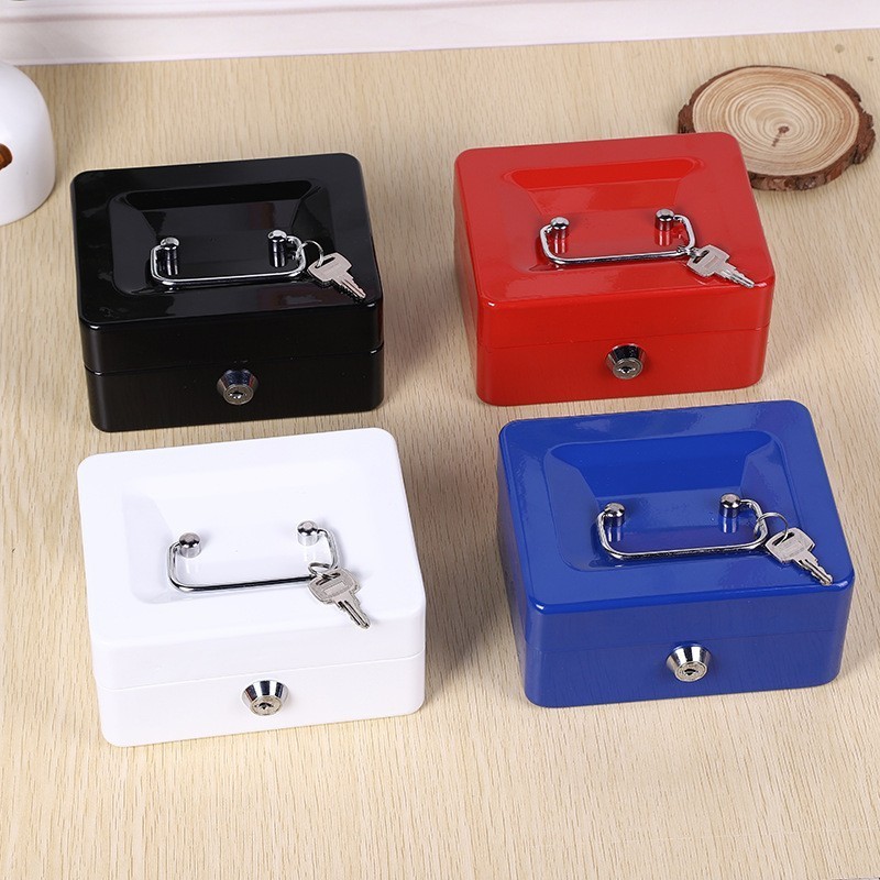 Portable Supermarket Security Stainless Steel Key Lock Cash Box Safe Metal Money Box