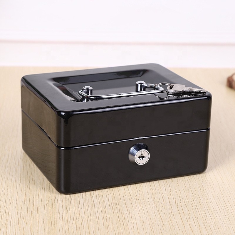 Portable Supermarket Security Stainless Steel Key Lock Cash Box Safe Metal Money Box