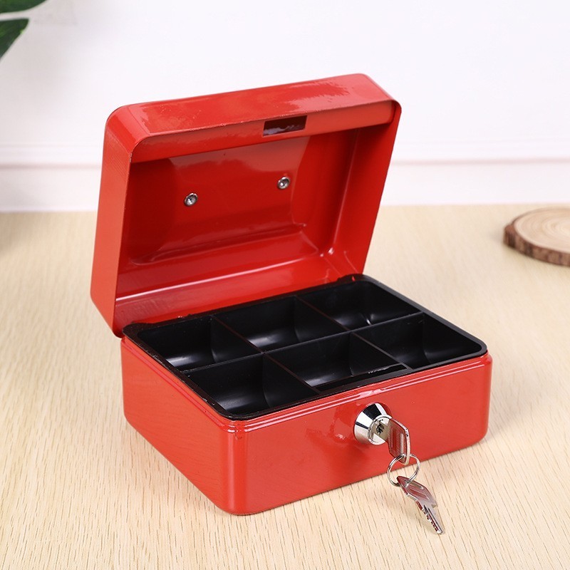 Portable Supermarket Security Stainless Steel Key Lock Cash Box Safe Metal Money Box