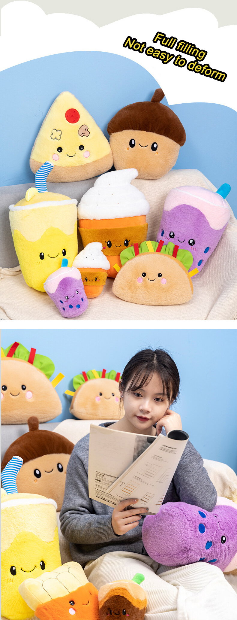 New Design Stuffed Boba Milk Tea Plush Doll Customize Snack Pizza Plush Pillow Toys Cute Boba Food Stuffed Plush Toy