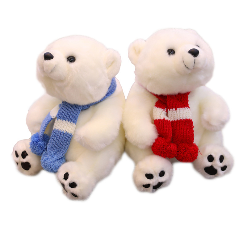 custom 15cm polar bear plush with blue scarf wholesale stuffed mini animal bear plush toys polar bear