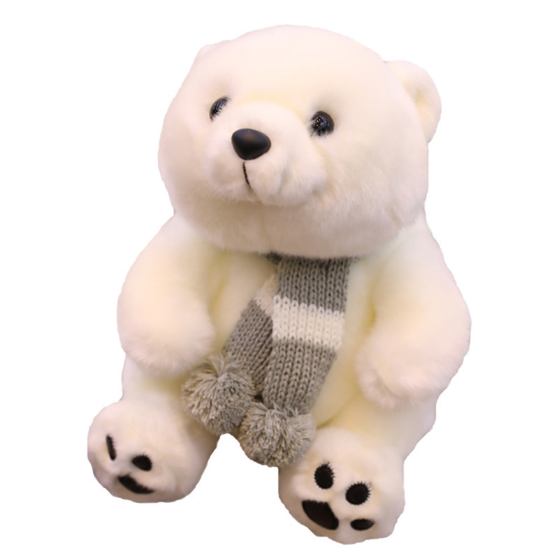 custom 15cm polar bear plush with blue scarf wholesale stuffed mini animal bear plush toys polar bear