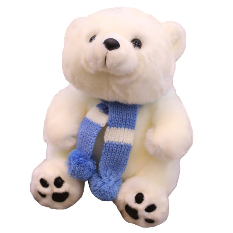 custom 15cm polar bear plush with blue scarf wholesale stuffed mini animal bear plush toys polar bear