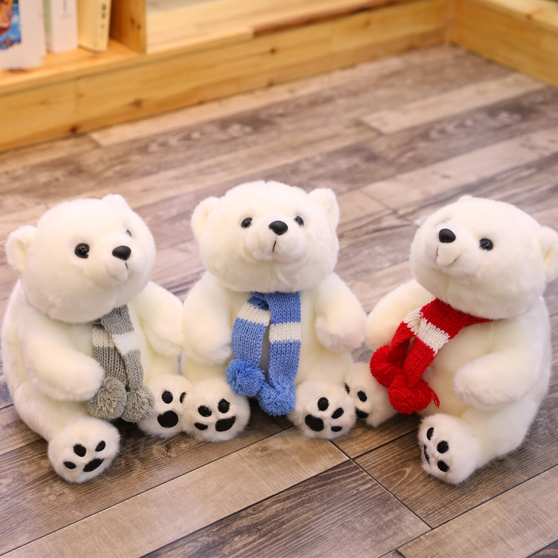 custom 15cm polar bear plush with blue scarf wholesale stuffed mini animal bear plush toys polar bear