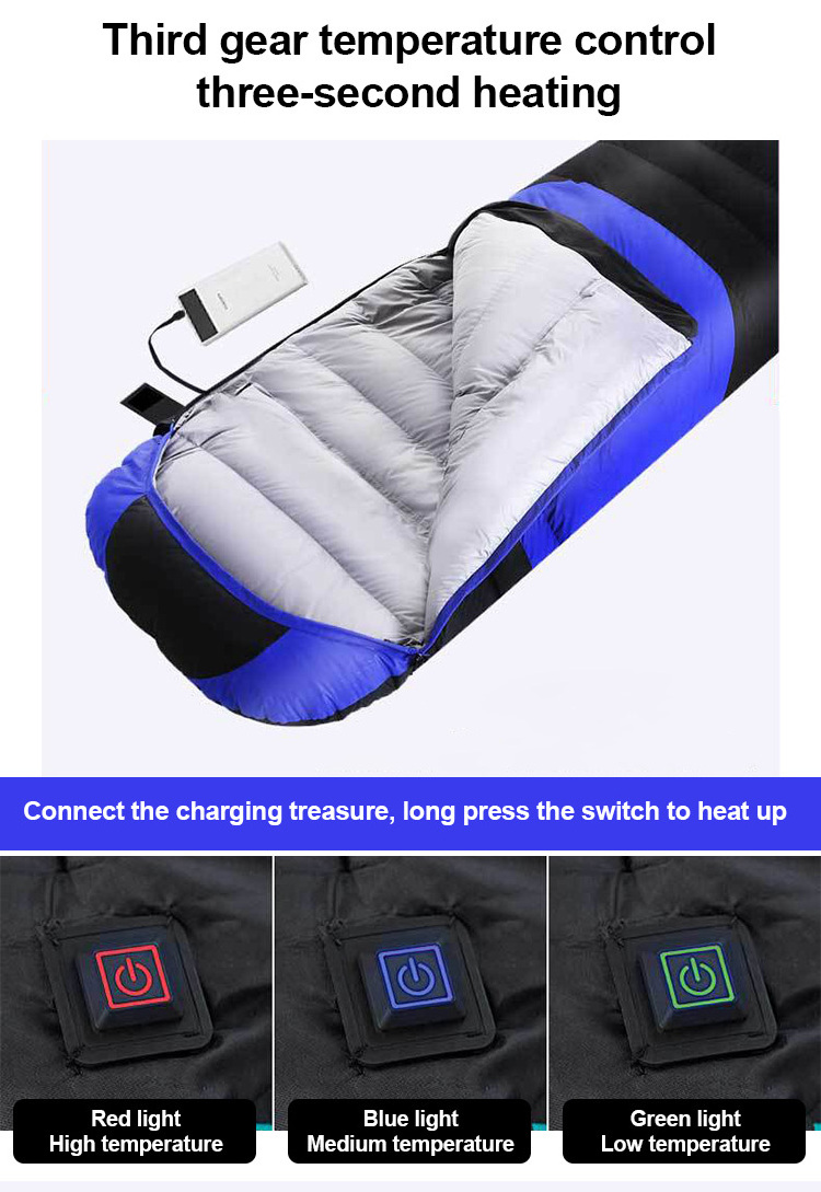 Waterproof thermal ultralight electric heated emergency outdoor winter camping down sleeping bag