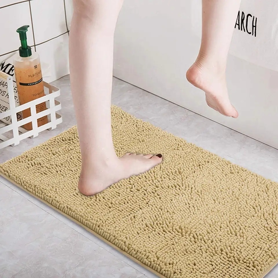 Newest Big Shaggy Chenille Bath Rug Non-Slip Water Absorption Bath Mats Extra Soft Bath Floor Mat