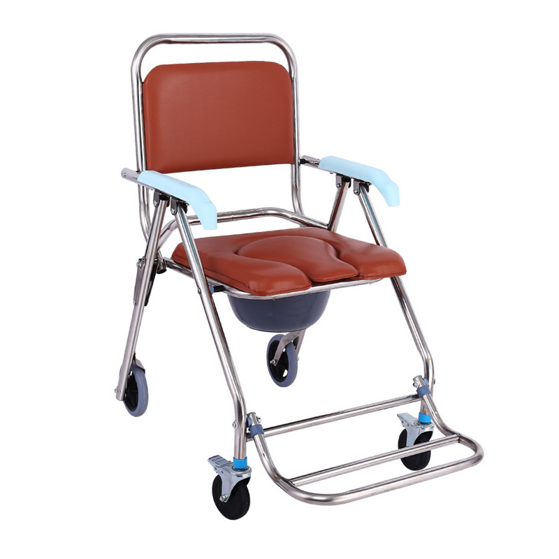 Rolling Shower and Toilet Transport Chair with Wheels and Upholstered Seat for Disabled and Disabled Seniors