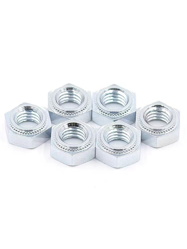 Customizable, factory produced stainless steel/zinc-plated carbon steel hex clinch nuts