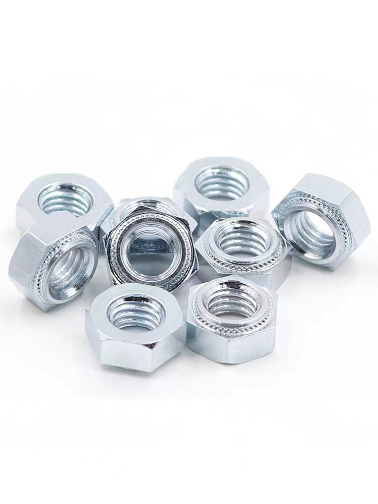 Customizable, factory produced stainless steel/zinc-plated carbon steel hex clinch nuts