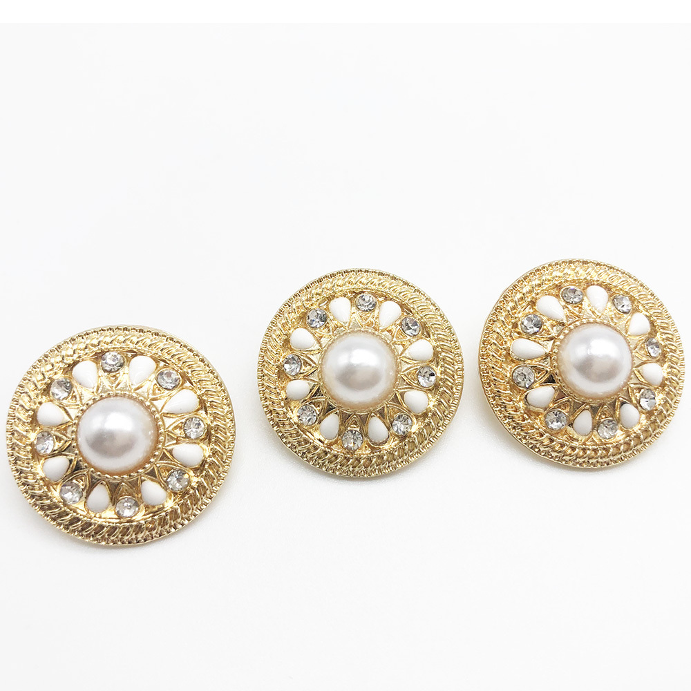 Wholesale gold plated 23MM Retro Vintage Round Crystal Ivory Faux Pearl Rhinestone Buttons