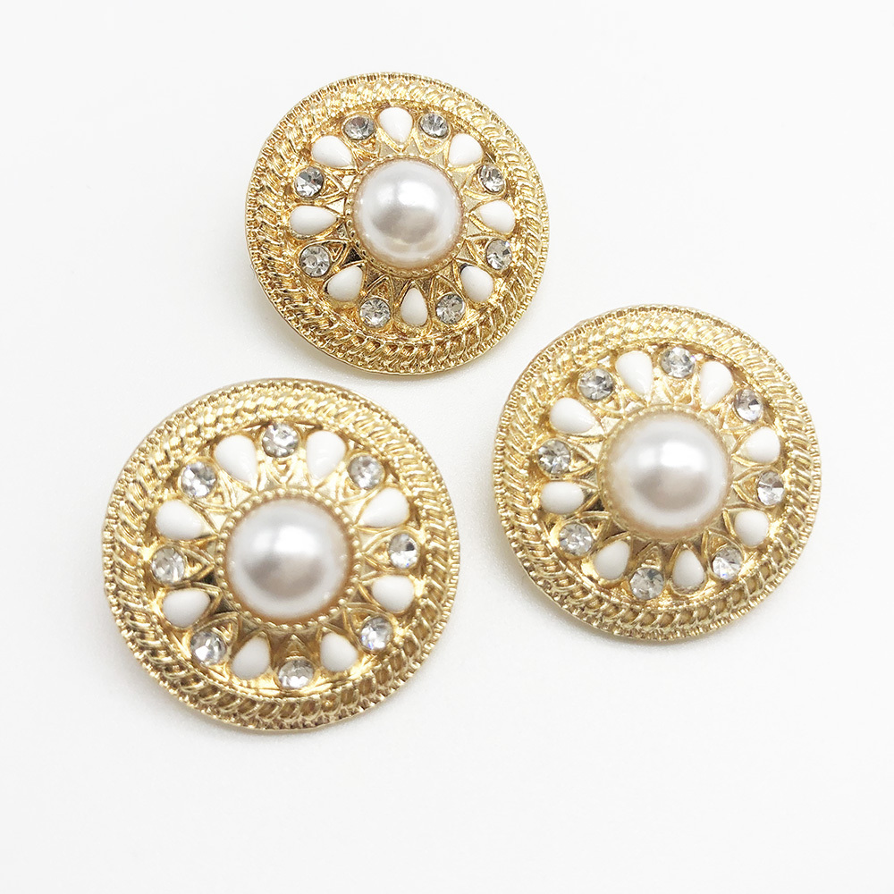 Wholesale gold plated 23MM Retro Vintage Round Crystal Ivory Faux Pearl Rhinestone Buttons