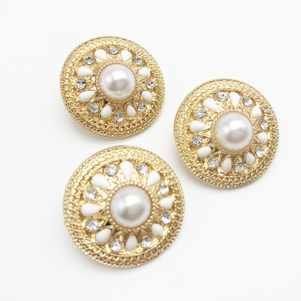 Wholesale gold plated 23MM Retro Vintage Round Crystal Ivory Faux Pearl Rhinestone Buttons