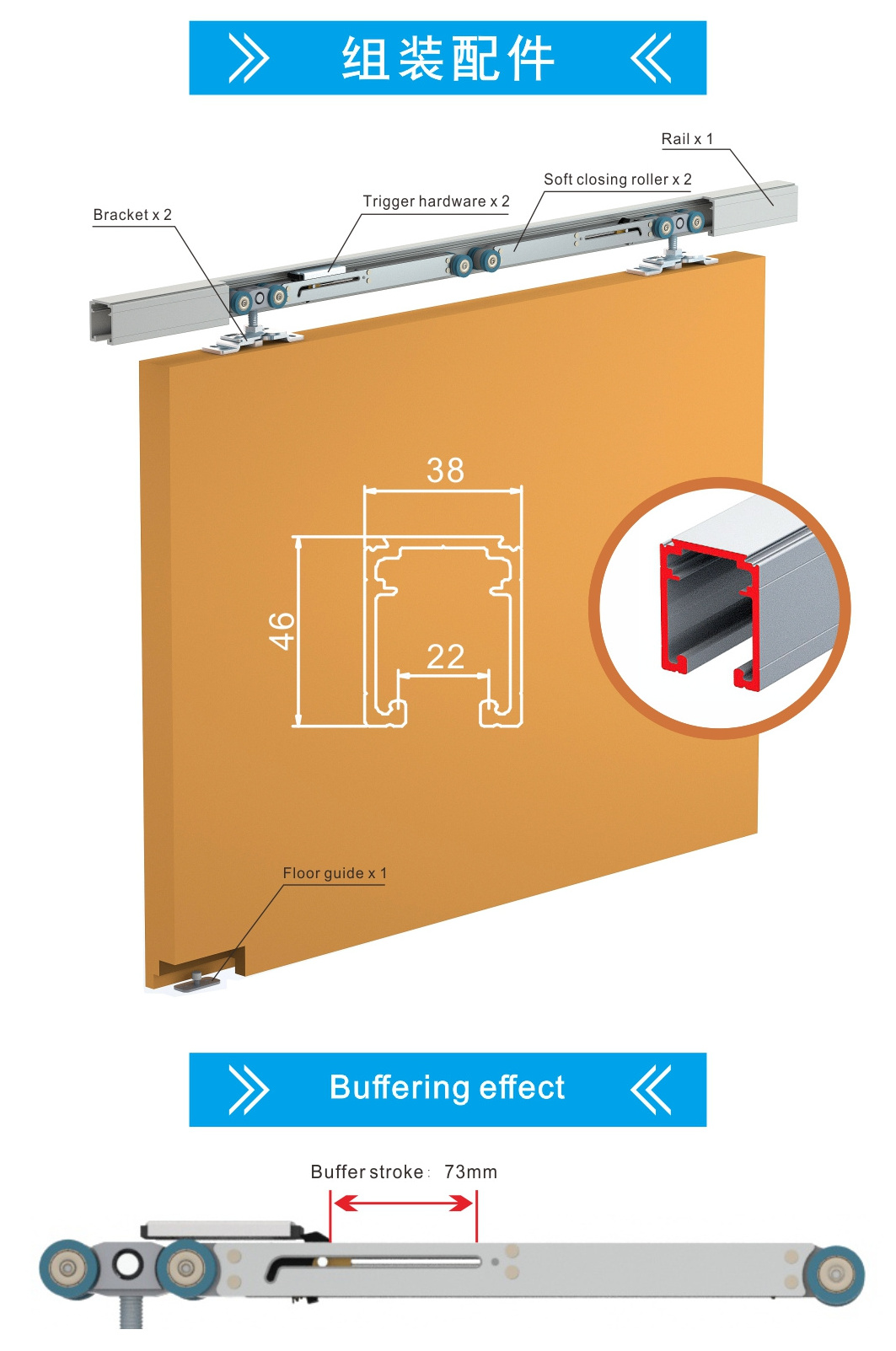 Hanging Rail Universal Sliding Door Moving Glass Door Track Accessories Wholesale Aluminum Alloy TRACK 25MM-50MM Apartment