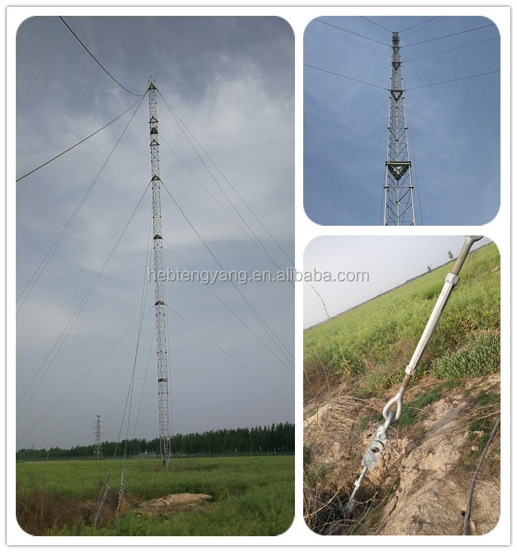 20m 25m 35m 40m 45m 55m 60m Hebei Teng Yang Galvanized  Steel Lattice Multi-platform Telecommunication Antenna Guyed Tower