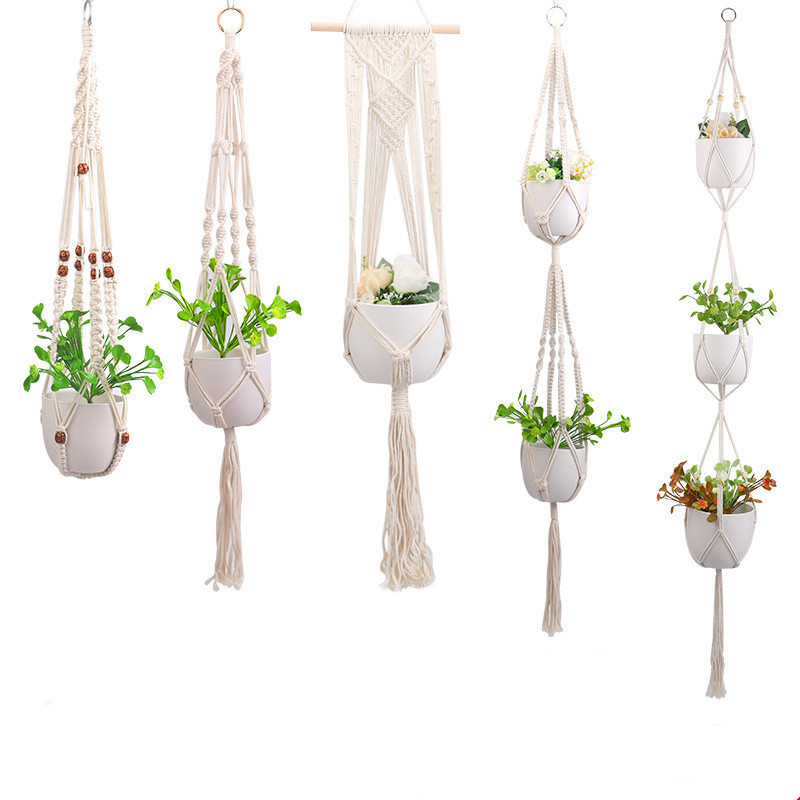 Macrame Plant Hanger Indoor Hanging Planter Basket with Wood Beads