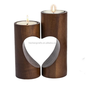 Romantic Tea Light Candle Holders Decorative Wood Tealight Candle Holder Set of 2 Unity Heart Pedestal