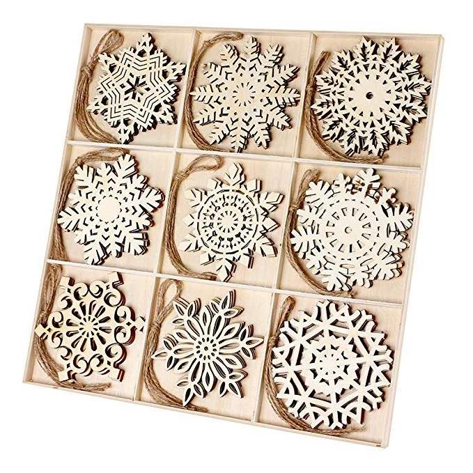 Wholesale Christmas Ornaments Snowflakes Wooden Laser Engraving Decorations