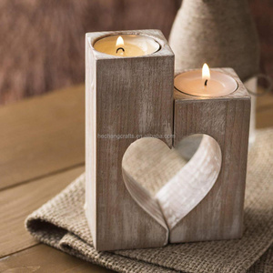 Romantic Tea Light Candle Holders Decorative  Wood Tealight Candle Holder Set of 2 Unity Heart Pedestal for Home Decor