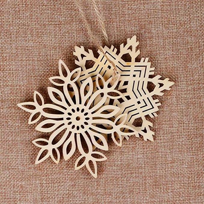 Wholesale Christmas Ornaments Snowflakes Wooden Laser Engraving Decorations