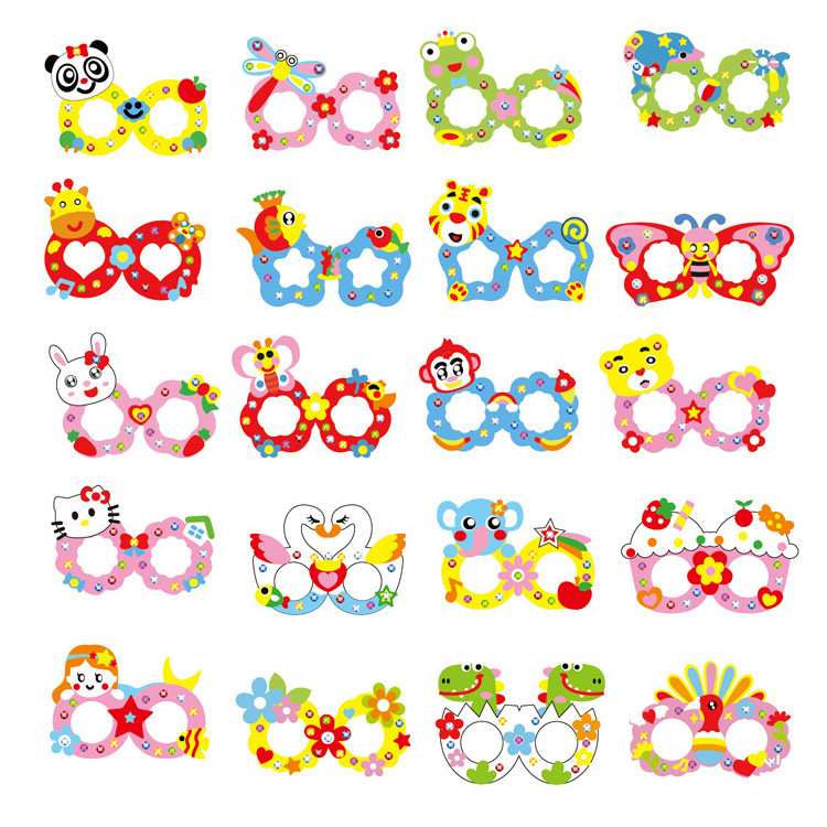 BX475 DIY Mosaic Art Craft Kits 3D Sticker Animal Puzzle Kids EVA Glasses Handmade Cartoon Child